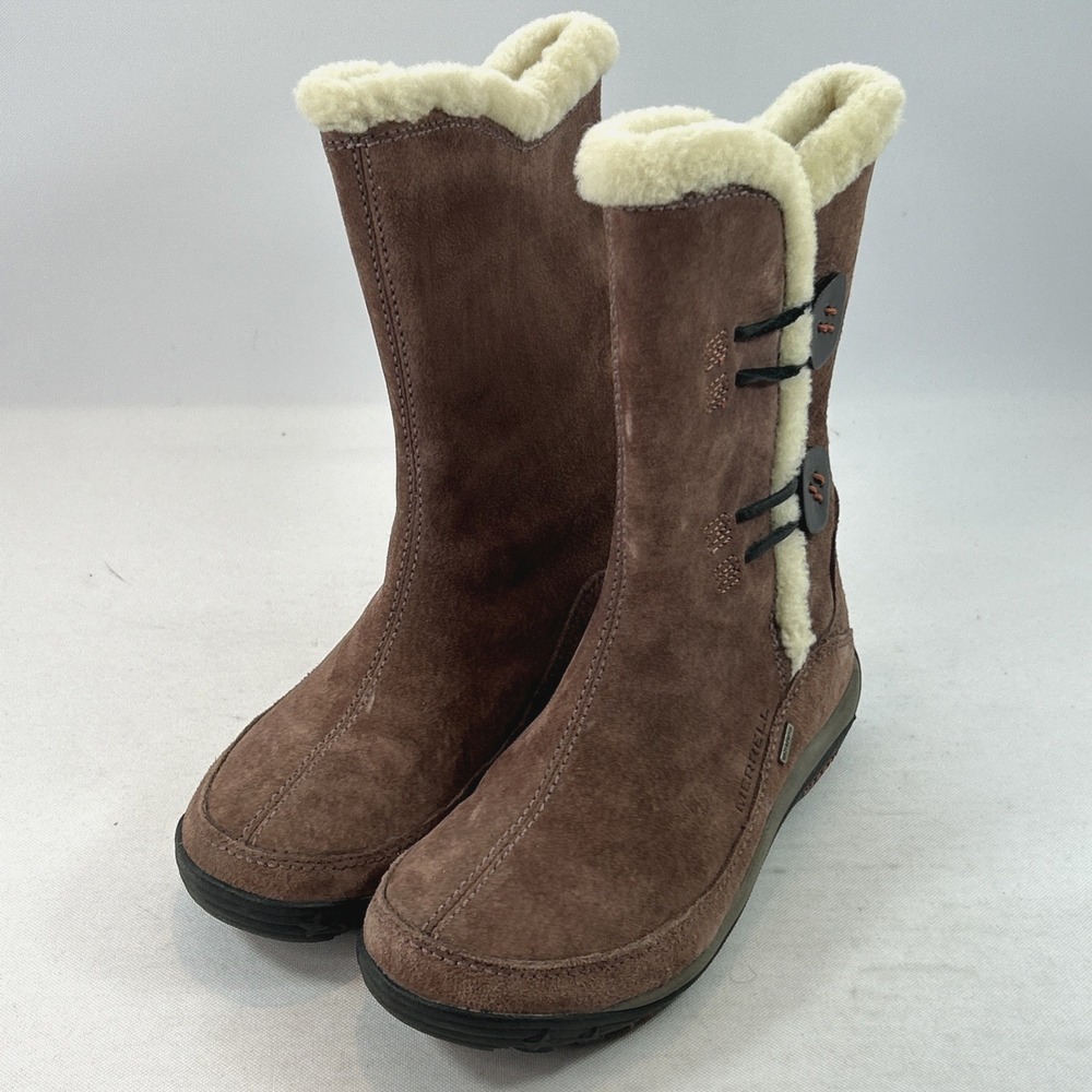 Merrell Yarra Waterproof Boots Women's Sz 6 PolarTec 200G Insulation Brown Suede